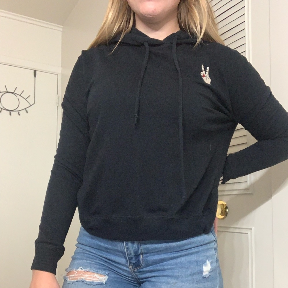 Black Peace Hoodie Criss Cross Back